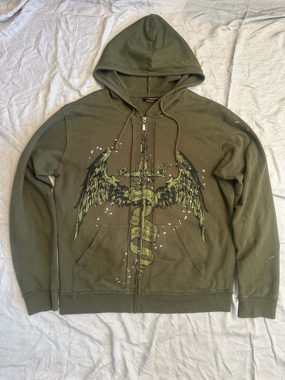 Be Ethic Survival of the Fittest Graphic Full Zip Hoodie Olive Green